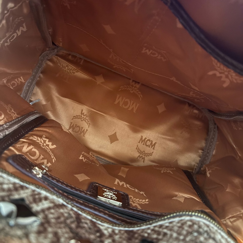 MCM Brown Snakeskin-Print Studded Backpack with Gold Hardware - Picture 11 of 11